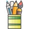 Simple artistic and hobby Vector FlatÂ Icon. Pot with markers, pencils and brushes for drawing and painting.